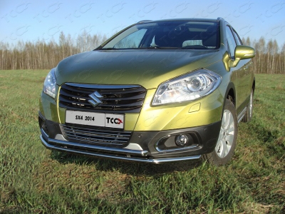 Защита передняя двойная 42-42 мм ТСС для Suzuki SX4 New 2013-2021