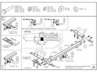 Фаркоп оцинкованный Galia шар BMA съемный для Citroen C4/Peugeot 307/308 2001-2021