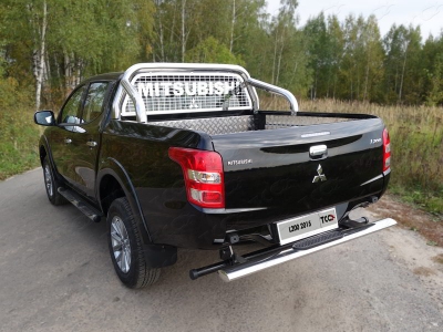 Защита задняя овальная центральная с накладкой 120х60 мм ТСС для Mitsubishi L200 2019-н.в.