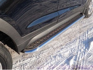 Пороги с площадкой алюминиевый лист 60 мм для Hyundai Tucson № HYUNTUC15-06